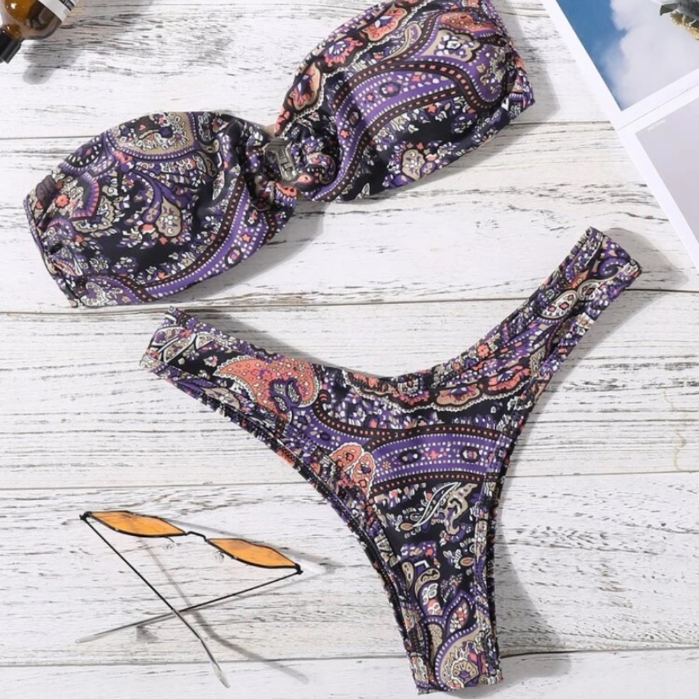Black & Purple Paisley Bikini NWOT